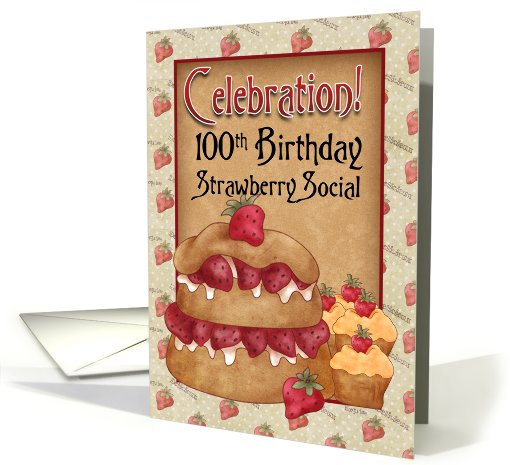 100th Birthday Strawberry Social Invitation card (608080)