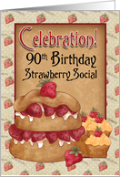 90th Birthday Strawberry Social Invitation Card