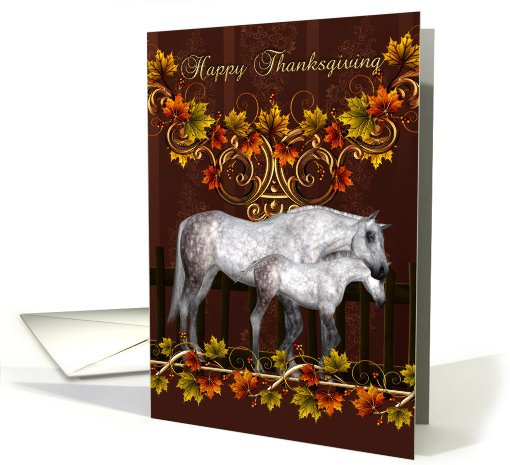 Thanksgiving Card With Mare And Foal - Equine Thanksgiving card