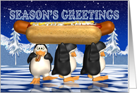 Hot Dogs, Onions, Bun, Christmas Card - Penguins card