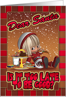 Naughty Cute Elf Eating Gingerbread Dear Santa card