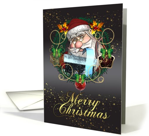 Merry Christmas With Santa In Holiday Wreath card (713470)