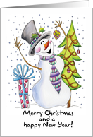 Happy Snowman Card - Merry Christmas And A Happy New Year card