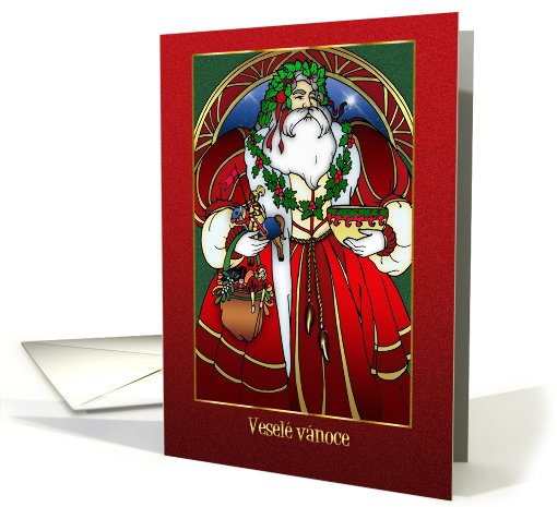 Czech Christmas Card - Santa Claus - Red And Gold card (720594)