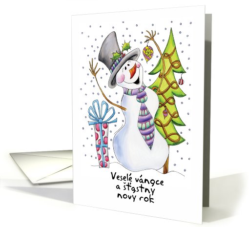 Czech - Snowman - Happy Snowman Christmas Card - Vesel vnoce card