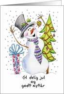 Danish - Snowman - Happy Snowman Christmas Card - Gl delig jul card