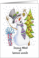 French - Snowman - Happy Snowman - Joyeux Nol card