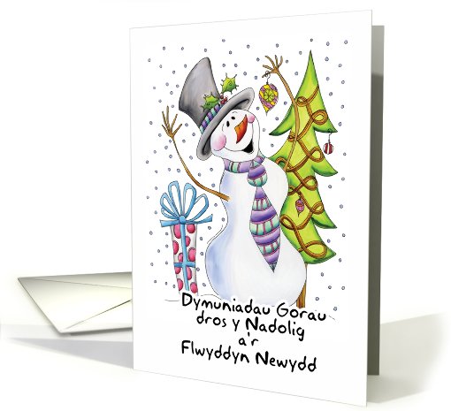 Welsh - Snowman - Happy Snowman - Dymuniadau Gorau card (721163)