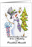 Welsh - Snowman - Happy Snowman - Dymuniadau Gorau card
