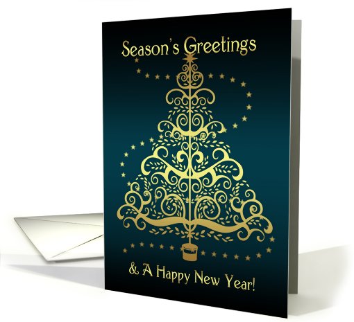 Season's Greetings Holiday Card - Holiday Tree Gold Effect card