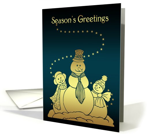 Season's Greetings - Snowmen Family - Gold Effect card (723131)