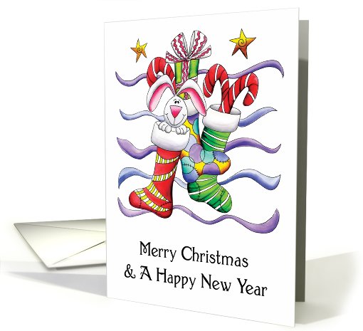 Christmas Stocking With Rabbit And Gifts - Christmas card (726343)