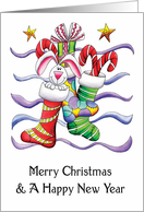 Christmas Stocking With Rabbit And Gifts - Christmas Card
