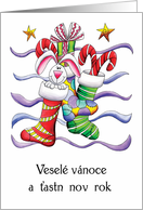 Czech - Christmas Stocking With Rabbit And Gifts - Vesel vnoce card