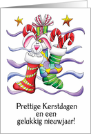 Dutch - Christmas Stocking With Rabbit And Gifts - Prettige Kerstdagen card