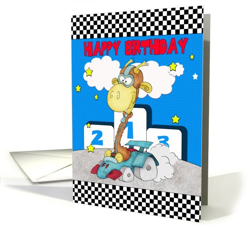 Giraffe Birthday Card - Children's Birthday Card - Racing Giraffe card