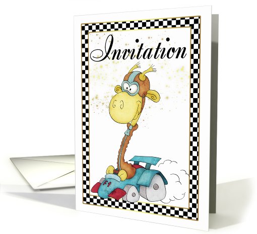 Invitation Card With Racing Giraffe - Giraffe Racer In Racing Car card