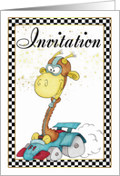 Invitation Card With Racing Giraffe - Giraffe Racer In Racing Car card