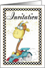 Invitation Card With Racing Giraffe - Giraffe Racer In Racing Car card