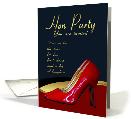 Hen Party Invitation Card - Hen Red Shoes - GNO card (822582)