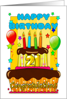 birthday cake with candles - happy 21st birthday card