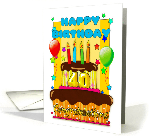 birthday cake with candles - happy 40th birthday card (832045)