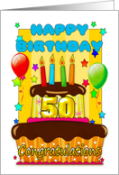 birthday cake with candles - happy 50th birthday card