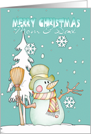 mom and dad christmas card with snowman card