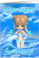 pool party invitation card - modern pool party card with girl card