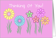 thinking of you greetng card with flowers pink card