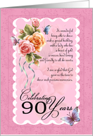 90th birthday greeting card - roses and butterflies 90th card