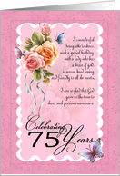 75th birthday greeting card - roses and butterflies 75th card