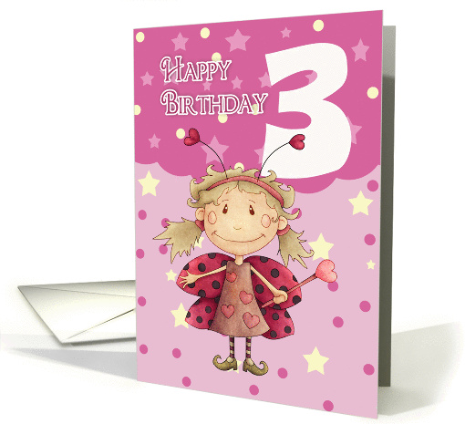 3rd birthday card with cute ladybug fairy card (847465)