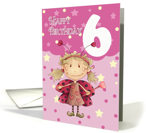 6th birthday card with cute ladybug fairy card (847469)