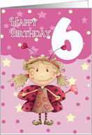 6th birthday card with cute ladybug fairy card