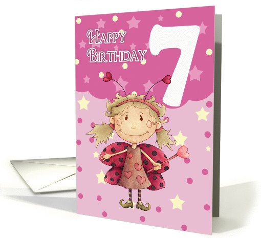 7th birthday card with cute ladybug fairy card (847489)