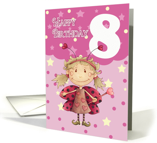 8th birthday card with cute ladybug fairy card (847508)