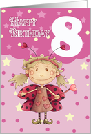 8th birthday card with cute ladybug fairy card