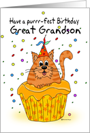 Great Grandson Birthday with Ginger Cupcake Cat and Confetti card