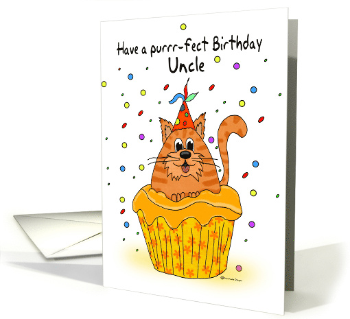 Uncle Birthday with Ginger Cupcake Cat and Confetti card (857861)