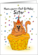 Sister Birthday with Ginger Cupcake Cat and Confetti card