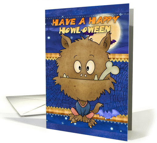 halloween card with wolf cobwebs and happy bats card (858617)