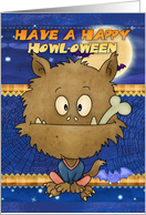 halloween card with wolf cobwebs and happy bats card