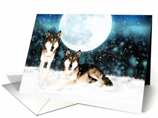 any occasion greeting card - fantasy art with snow and wolves card