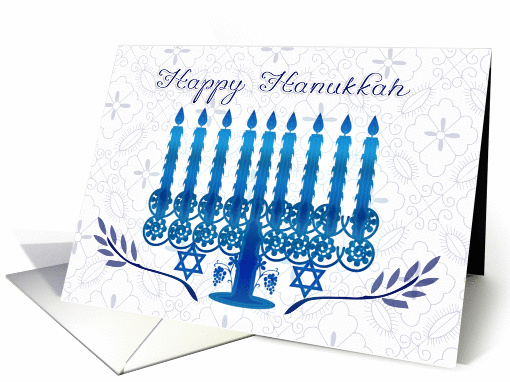 hanukkah holiday card with menorah in blue and white card (863742)