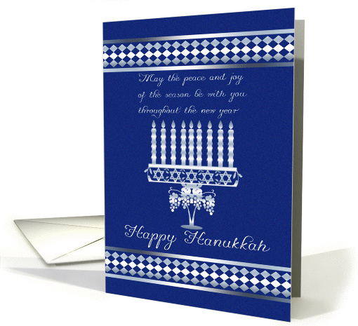 hanukkah holiday card with menorah in blended blue colors card