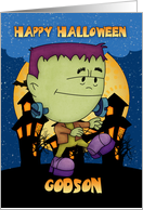 godson halloween card with frankie monster stomping card