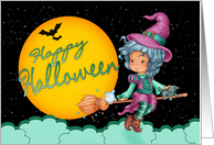 cute witch on broom halloween Card
