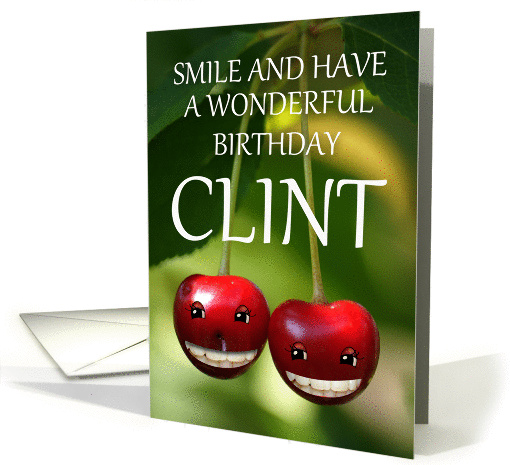 clint birthday greeting card, happy smiling cherries card (866072)
