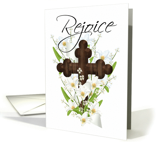 Rejoice, Easter Greeting Card With Cross And Lilies card (916864)